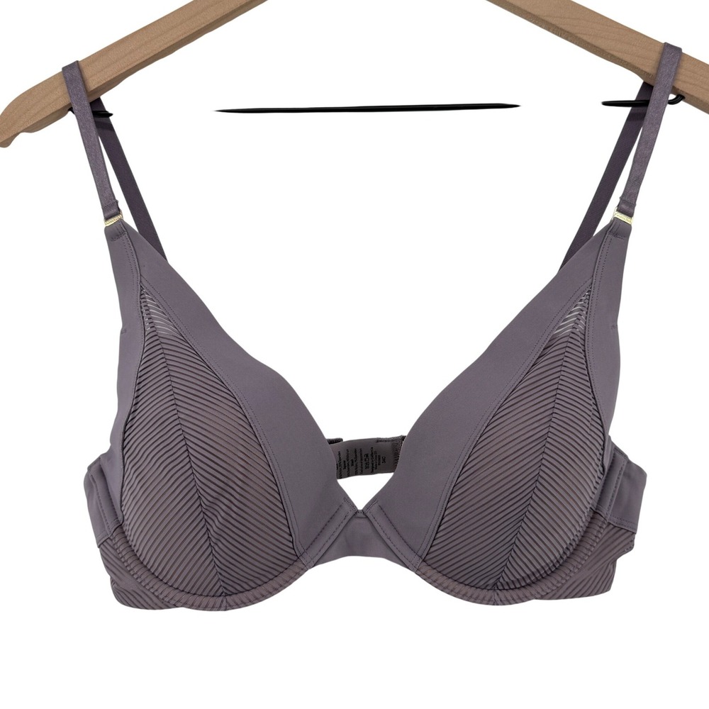 Thirdlove Shadow Stripe‎ Plunge Bra Lavender Purple 34C Deep V-Neck Adjustable